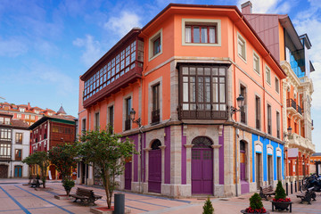 Fototapeta na wymiar Ribadesella facades in Asturias Spain