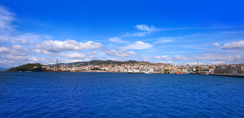 Naklejka na ściany i meble Vigo port skyline view from the sea in Galicia