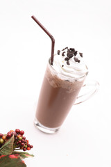 Cool cocoa in a clear glass