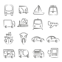 hand drawn transportation icon set