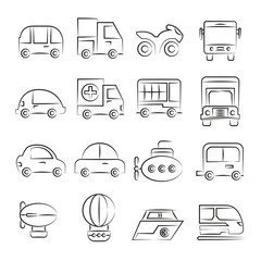 hand drawn transportation icons set