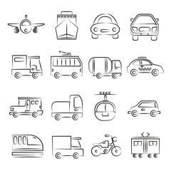 hand drawn transportation icons set