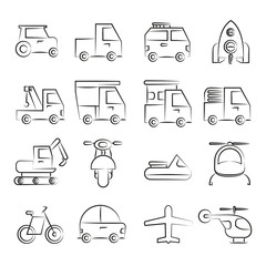 hand drawn transportation icons set
