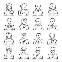 hand drawn women icon set