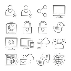 hand drawn network and communication icons