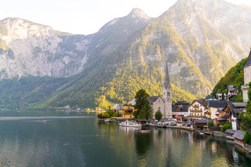 Fototapeta na wymiar Hallstatt village on Hallstatter lake in Austrian Alps