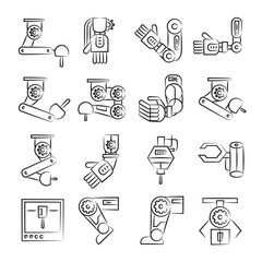 hand drawn industrial robot icon set
