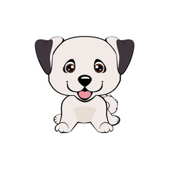 Happy cartoon puppy sitting, Dog friend. Vector illustration. Isolated on white background.