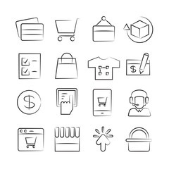 hand drawn shopping icon set