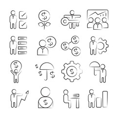 hand drawn business management concept icons