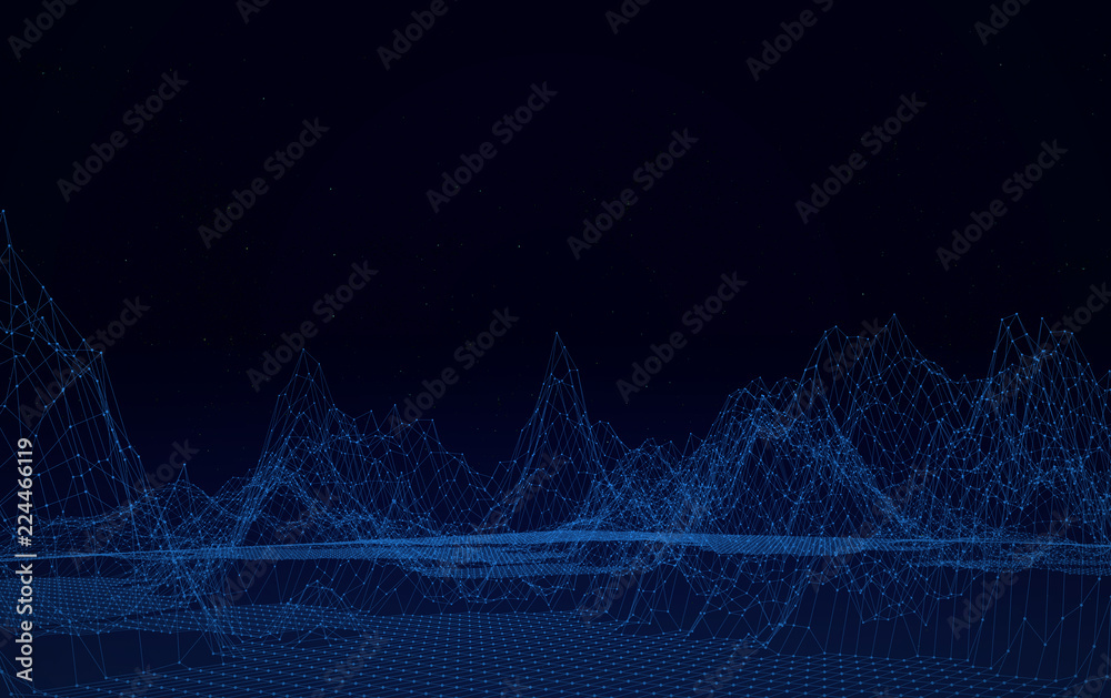Wall mural big data network visualization concept. digital music industry, abstract science vector background. 