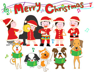 Fototapeta premium 子供と犬たちのクリスマスコンサート。
