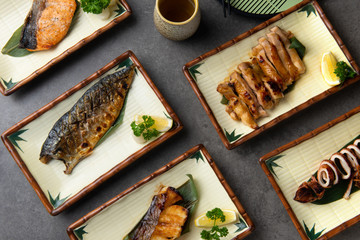 various japanese grilled teriyaki set