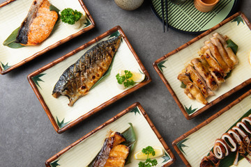 various japanese grilled teriyaki set