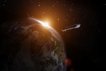 rocket about to leave earth into the unknown  , elements of this image furnished by NASA ,3D...