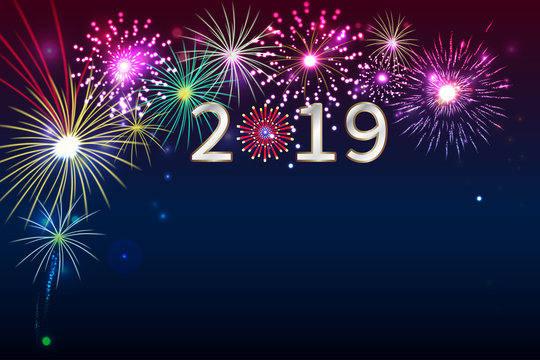 New Year 2019, fireworks background with space for text. illustration vector.