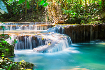 Waterfall in deep rain forest jungle