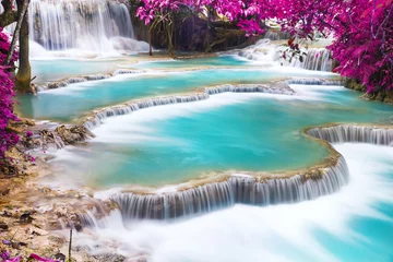 Foto auf Alu-Dibond Türkisfarbenes Wasser des Wasserfalls Kuang Si © preto_perola