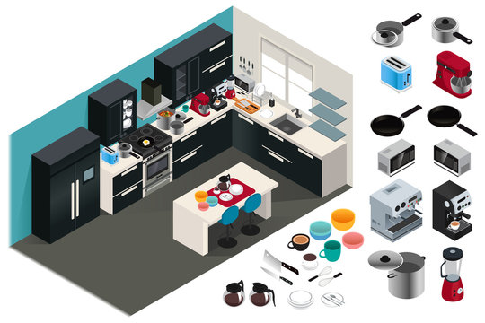 Isometric Kitchen Appliances Illustration