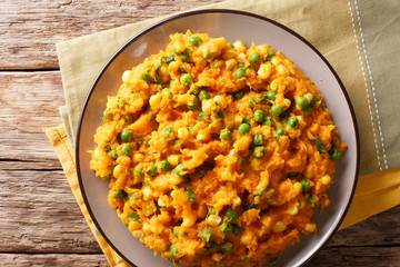 Irio (Mashed Sweet Potato with Peas and Corn) - Kenyan closeup. Horizontal top view