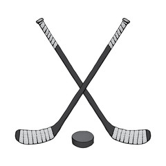 Ice Hockey stick with puck. Sports Vector illustration isolated on white background. Ice hockey sports equipment. Hand drawn stick in cartoon style..