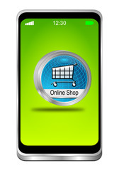 Smartphone with online Shop Button - 3D illustration