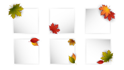 Note and colorful autumn leaves set - autumn template