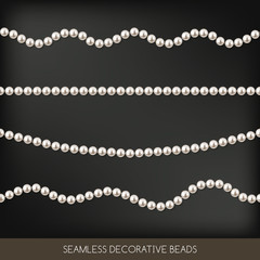 Seamless strings of beads set, decoration elements, vector illustration