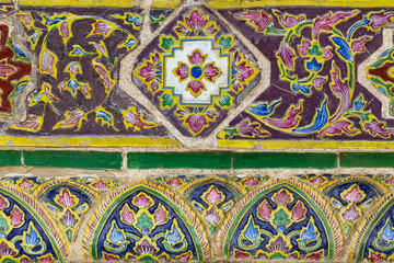 Beautiful,Close up ceramic pattern background in the buddhist temple at Grand Palace,Bangkok,Thailand