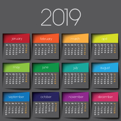 2019 calendar. Color post it