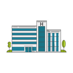 Building of city hospital. Medical institution for treatment of people. A clinic in plainly revenged a vector a linear art.