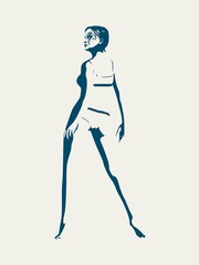 Sexy woman silhouette in wearing lingerie. Sugar skull face paint.