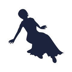 Sexy woman silhouette in evening dress. Relaxing pose