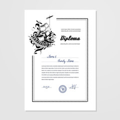 Certificate, Diploma, subject - music.