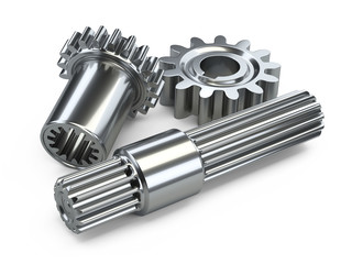 Two steel gears wheels and shaft.