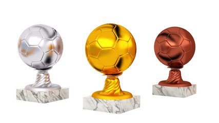 Handball Gold Silver and Bronze Trophies with Marble Bases