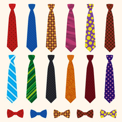Necktie icon set. Flat set of necktie vector icons for web design