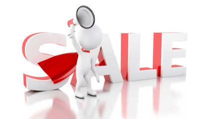 3d White people sale announcement with megaphone.