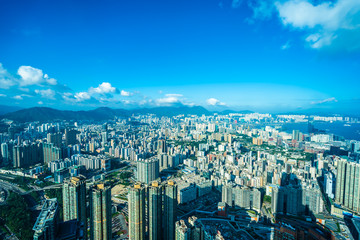 Fototapeta premium Beautiful architecture building exterior cityscape of hong kong city skyline