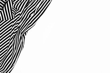 Wrinkled black and white striped fabric isolated on white background