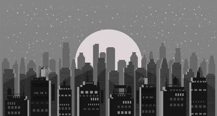 Cityscape night. Modern city skyline panoramic vector background. Urban city tower skyscrapers skyline illustration, isolated, illustration