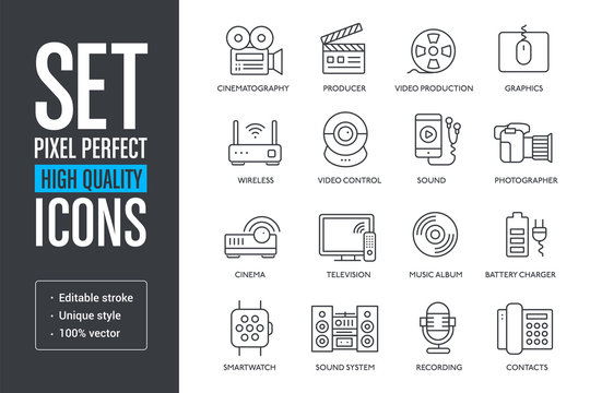 Set vector pixel perfect high quality lines icons