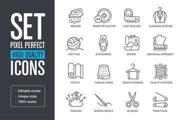 Set vector pixel perfect high quality lines icons