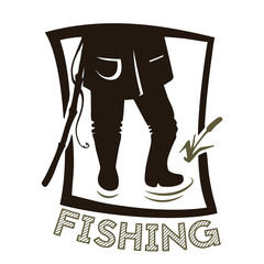 The legs of the angler. Black and white silhouette. Fishing vector illustration.