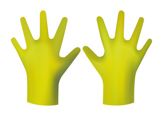 Yellow rubber gloves. Work clothes for hands. Professional cleaning. Vector illustration