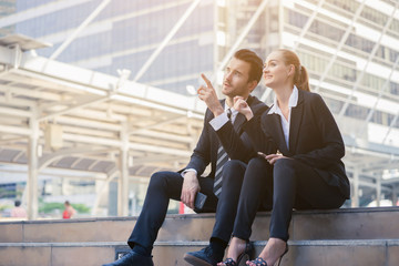 Teamwork concept,man and woman operate in the office with collaborative cooperation or participation,Project managers meet a business crew working with new startup. Analyze business plans