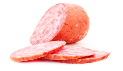 Sliced sausages isolated.