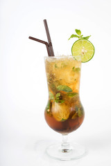 Iced lemon tea and slide lemon isolated on white background.
