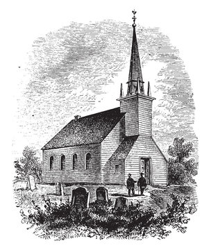 Mohawk Church vintage illustration.