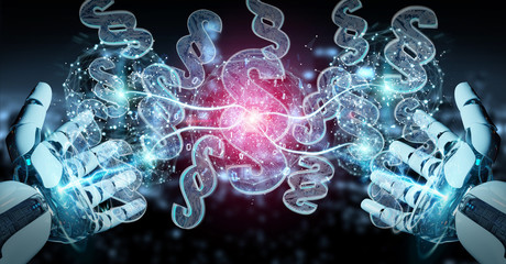 Cyborg judge using 3D rendering digital paragraph law symbol